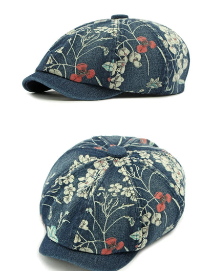 Beret Cap Spring Summer Autumn Men Women Cap Male Female Floral Artist Painter Beret Hat Denim Flat Cap Octagonal Berets