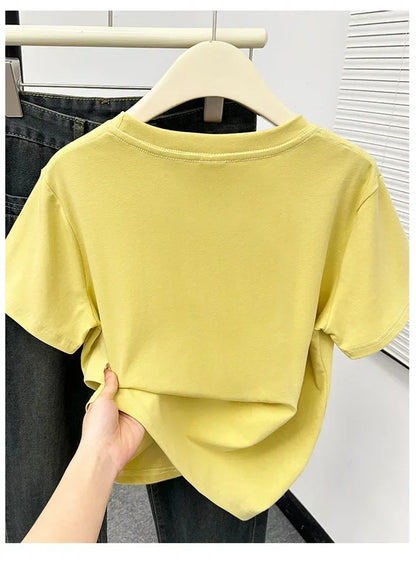 2026 Summer New High Quality Casual Plus Size T Shirt Sexy Short Sleeved Sleeves Fashion Trend Solid Women Clothing Y2k Tops