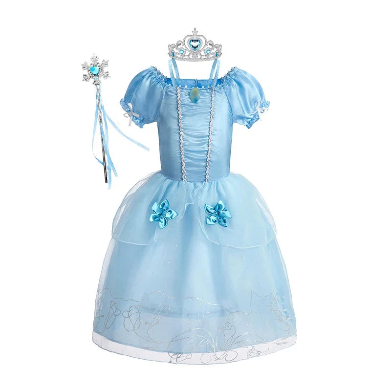 Girls Princess Dress Kids Cinderella Snow White Aurora Sofia Rapunzel Cinderella Halloween Costume Children Birthday Party Dress