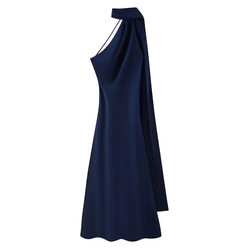 Elegant Long Silk Satin Dress Neck Hanging Pure Color Slim Fit Summer New Fashion Women's Dress City Commuting Casual Wedding