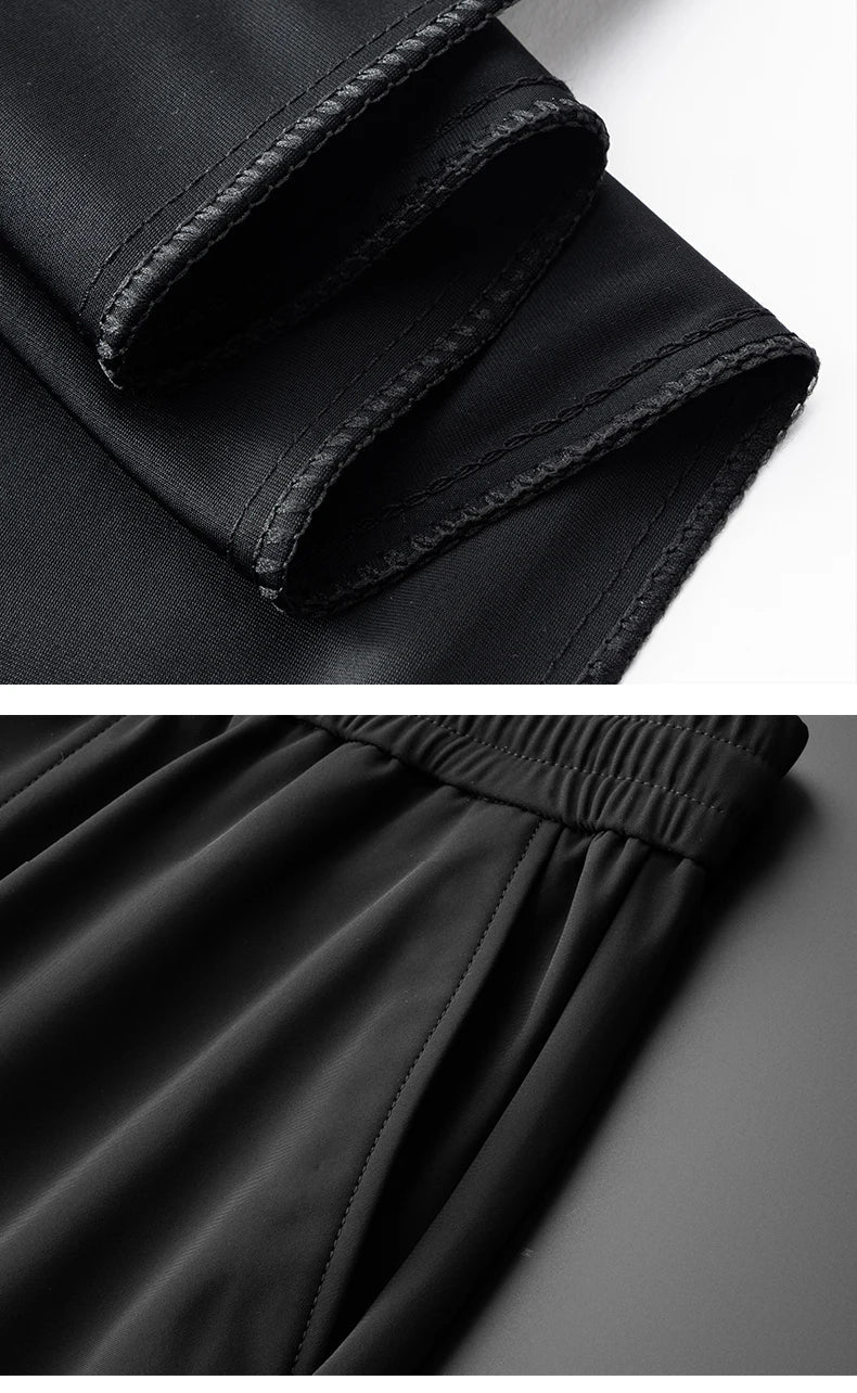 High Quality Ice Silk Stretch New Brand Casual Fashion Elastic Strappy Long Pants Street Style Pencil Teens Trousers Men Clothes