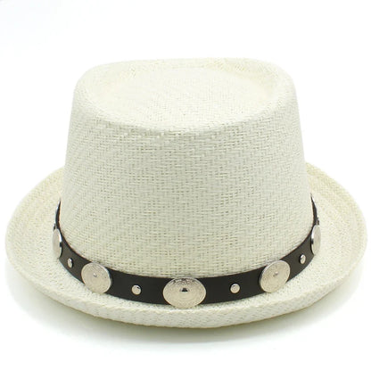 Men Women Straw Pork Pie Hats Summer Sunhat Boater Caps Sailor Sombrero Beach Fedora Trilby Outdoor Travel US Size 7 1/4 UK L