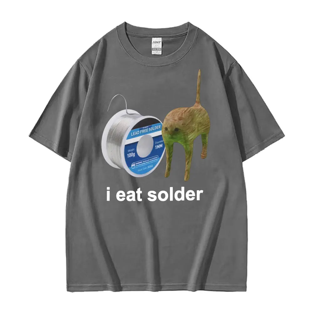 I Eat Solder Cursed Funny Cat Meme T Shirt Men Women's Clothing Fashion Casual T Shirts Summer High Quality Cotton T-shirts Tops