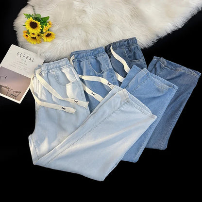 2026 New Spring Summer Men's Baggy Jeans Lyocell Fabric Wide Leg Pants Drawstring Trousers Male City Boy Plus Size S-4 5XL Y2K