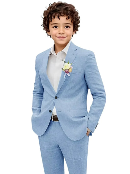 Summer Boys Linen Suit Set 2 Pieces Jacket Pants Beach Wedding Wear Notched Lapel Kids Handsome Tuxedo For Birthday Party 2-20T