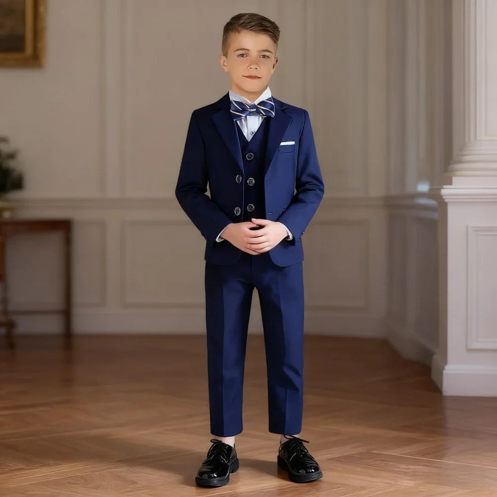 High Quality Navy Boys Suit For Wedding Teenager Kids Formal Ceremony Tuxedo Dress Children Photography Blazer Party