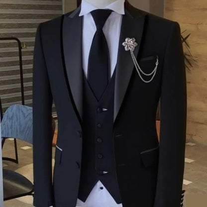Men's Solid Slim Fit 3-Piece Business Suit Set with Blazer Vest And Pants for Wedding Party Luxury Fashion Tuxedo