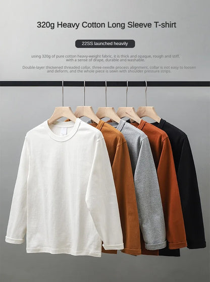 11.2 Oz Heavyweight Autumn Long Sleeved T Shirt for Men 100%Cotton Plain Shirt O-Neck White Tops Oversized Men's Clothing