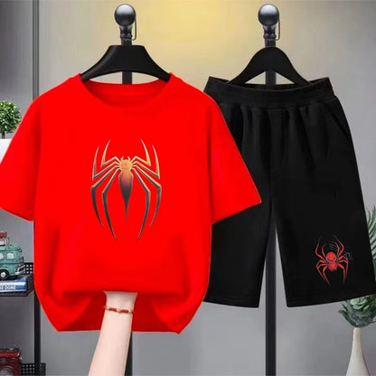Red Spider Kids Summer T-shirt+Shorts Boy black Girl pink Round Neck Short-sleeved Toddler age 3-12 Casual loose Set print