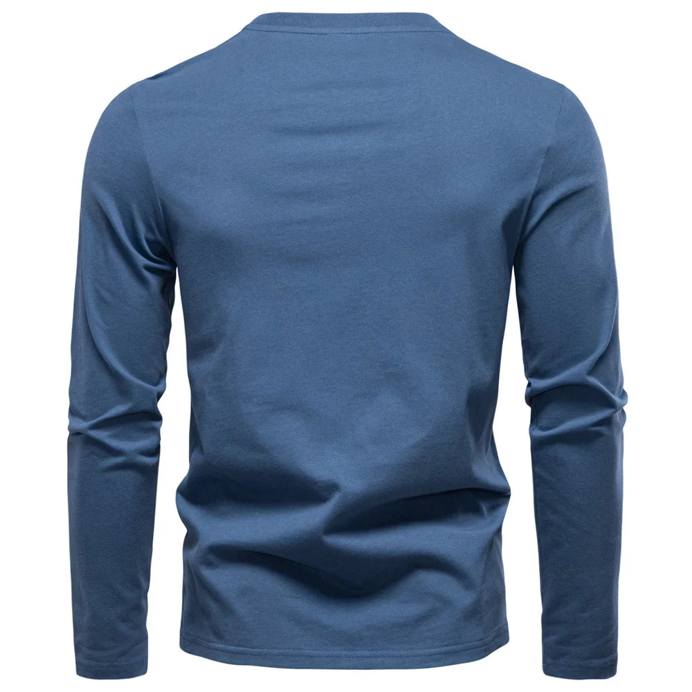 High Quality Men's long sleeve t-shirt Fashion pure 100% cotton henley collar T shirt man polera manga larga hombre
