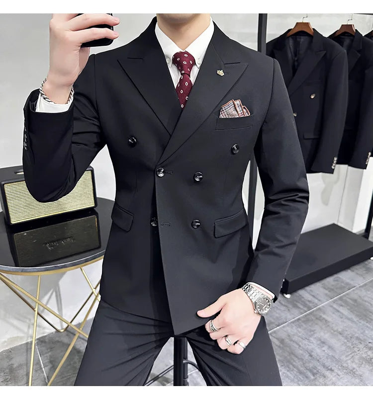 Jackets + Pants / Groom's Wedding Dress Best Fashion Mans Double -breasted Suit Blazer Trousers Male Formal Business Office Suit