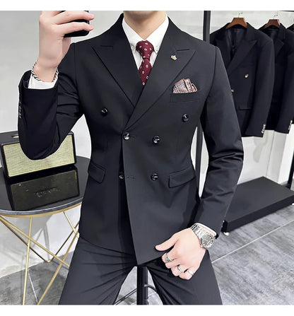 Jackets + Pants / Groom's Wedding Dress Best Fashion Mans Double -breasted Suit Blazer Trousers Male Formal Business Office Suit