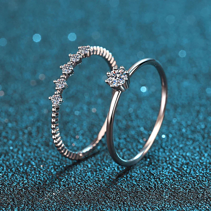 3mm Moissanite Ring Set Silver 925 Brilliant Cut 0.1 Carat Diamond Test Past D Color Moissanites Rings Original Jewelry