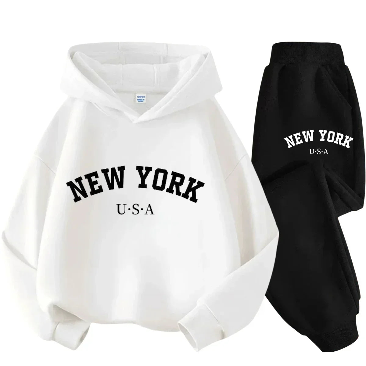 Children Hoodie Set Autumn Winter New York USA Letter Graphic Sweatshirt Pant Suit Baby Boy Girl Kid Sport Two Pieces Tracksuit