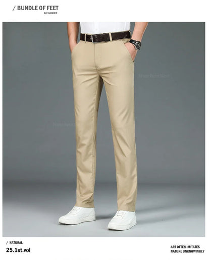 Bamboo Fiber Straight Business Pants Men Summer Clothes Fashion Classic Designer Breathable Casual Long Formal Trouser Male