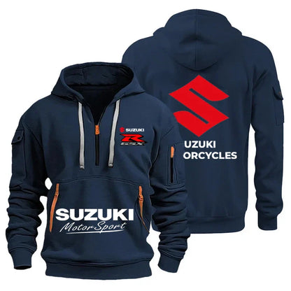 men's hooded sweatshirt for autumn and winter outdoor motorcycle sweatshirt, semi-zipper hooded sweatshirt