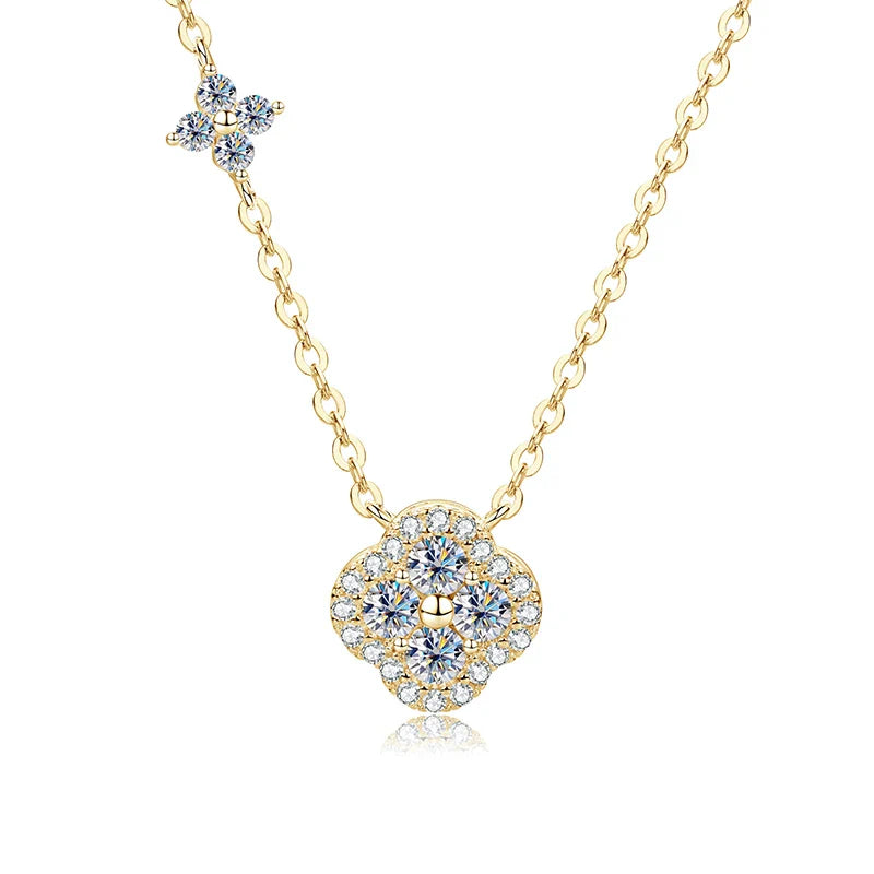 Delicate Lucky Four-leaf Clover Pendant Necklace For Women Certified 3mm Moissanite Necklace Wedding Party Jewelry Gift
