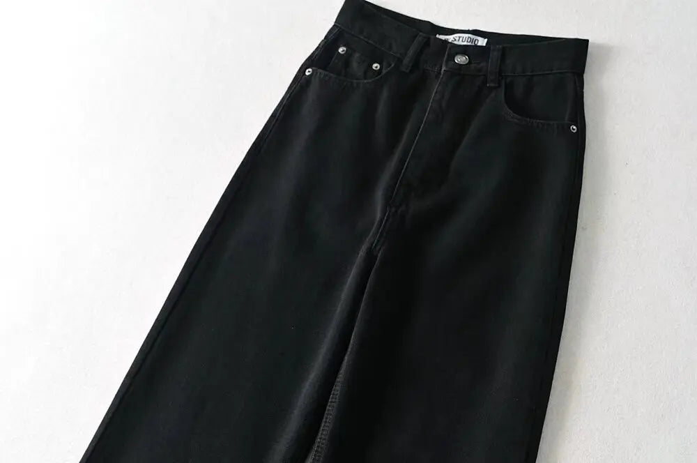 Women's High Waist Jeans 2025 Spring Fall Relaxed Straight Leg Raw Hem Floor-Length Vintage Inspired Daily Uniform