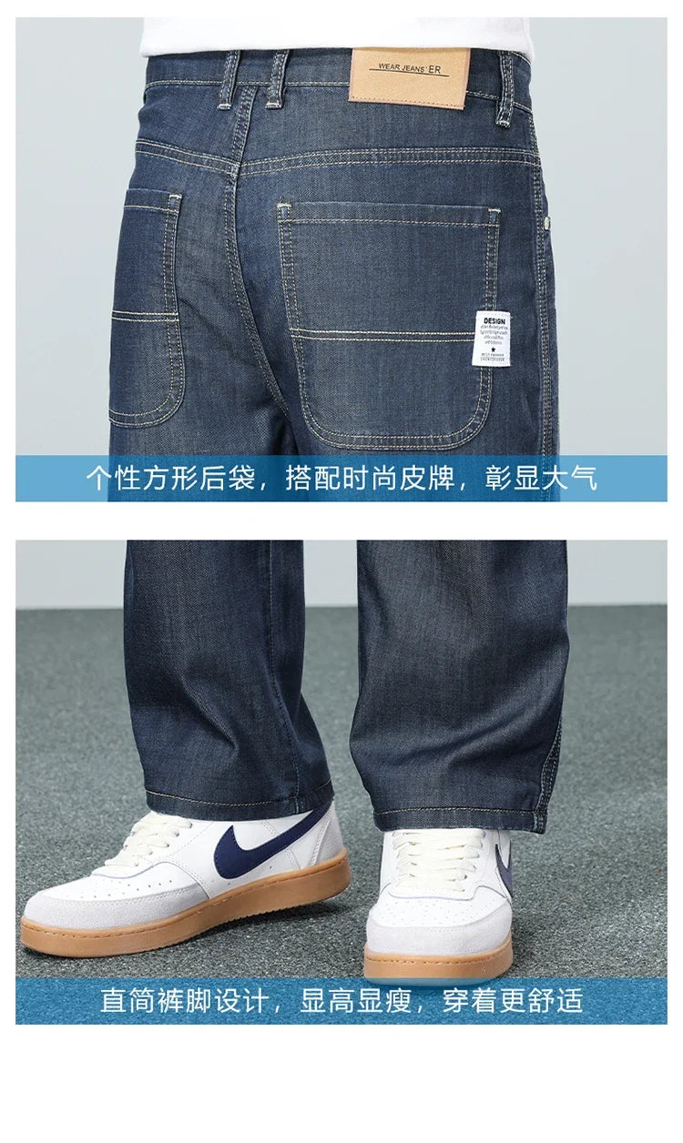 High Quality New Summer Lyocell Fabric Stretch Jeans Business  Loose Straight Casual Trousers Fashion Pants Plus Size 28-35 40