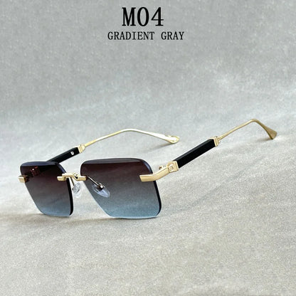Designer Sunglasses For Men Vintage Rimless Sunglasses Women Trendy Luxury Square Fashion Glasses Vintage Gafas De Sol Hombre