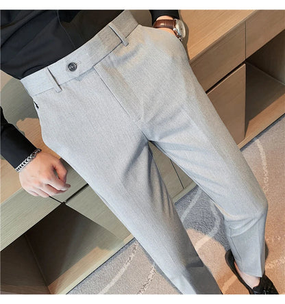 Autumn Winter New Embroidered Business Formal Pants Men Fashion Wedding Slim Fit Trousers High Quality Solid Social Suit Pants