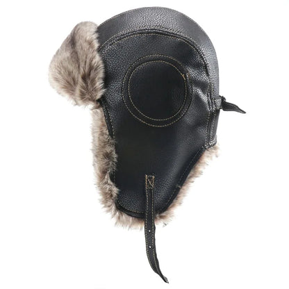 Men Winter Bomber Hat With Goggles Outdoor Motorcycle Windproof Warm Faux Fur Pilot Earflap Hat Leather Thermal Ushanka
