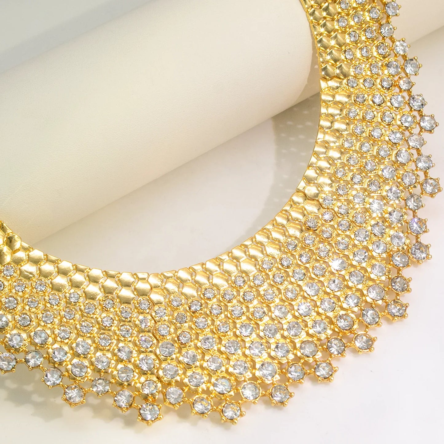 Shiny White Zircon Jewelry Set Italy Nigeria Wedding Jewellery 18K Gold Plated Big Necklace Bracelet Long Drop Earring