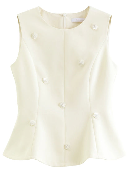 Women's Sleeveless Round Neck Beaded Vest Blouse Elegant Light Formal Top 2026 Summer Ceremony Wedding Bridesmaid