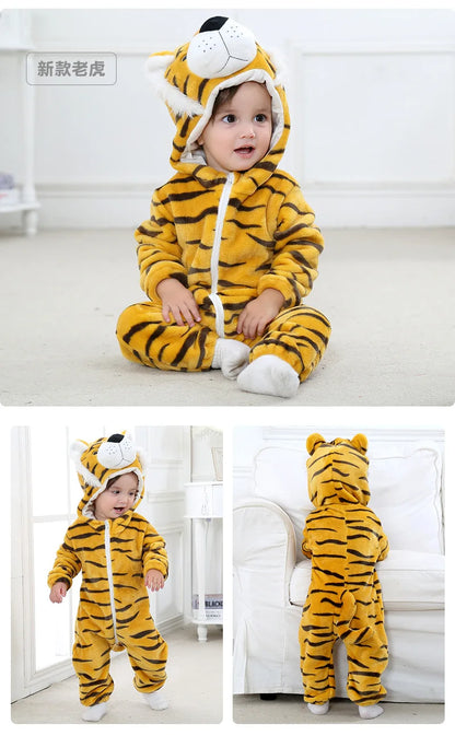 Cute Monkey Tiger Dinosaur Cosplay Costumes Boys Girls Toddler Animal Jumpsuit Baby Rompers Infant Clothes Pyjamas Kids Kigurumi