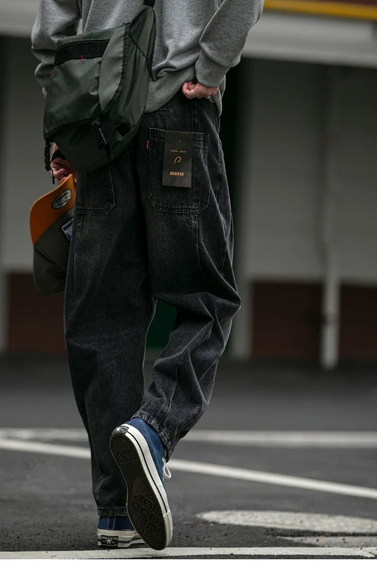American Vintage High Quality Denim Cargo Pants Men Clothing Streetwear Loose Skate Jeans Harajuku Casual Harem Trousers Male