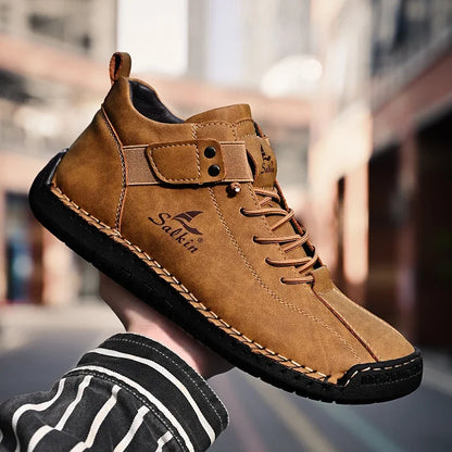 Handmade Leather Casual Men Shoes Design Sneakers Man Breathable Leather Shoes Men Ankle Boots Outdoor