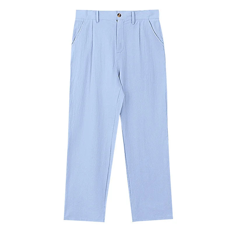 Amazon European and American Men's Linen Solid Color Casual Suit Pants New Fashion Beach Wide-Leg Trousers