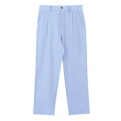 Amazon European and American Men's Linen Solid Color Casual Suit Pants New Fashion Beach Wide-Leg Trousers