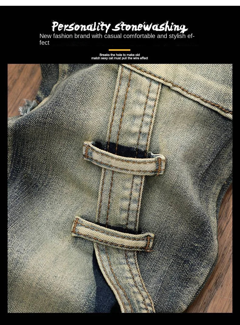 High Quality Fashion Luxury Retro Men's Denim Jeans Korean Style Vintage Casual Punk Motorcycle Designer Riding Cargo Jeans
