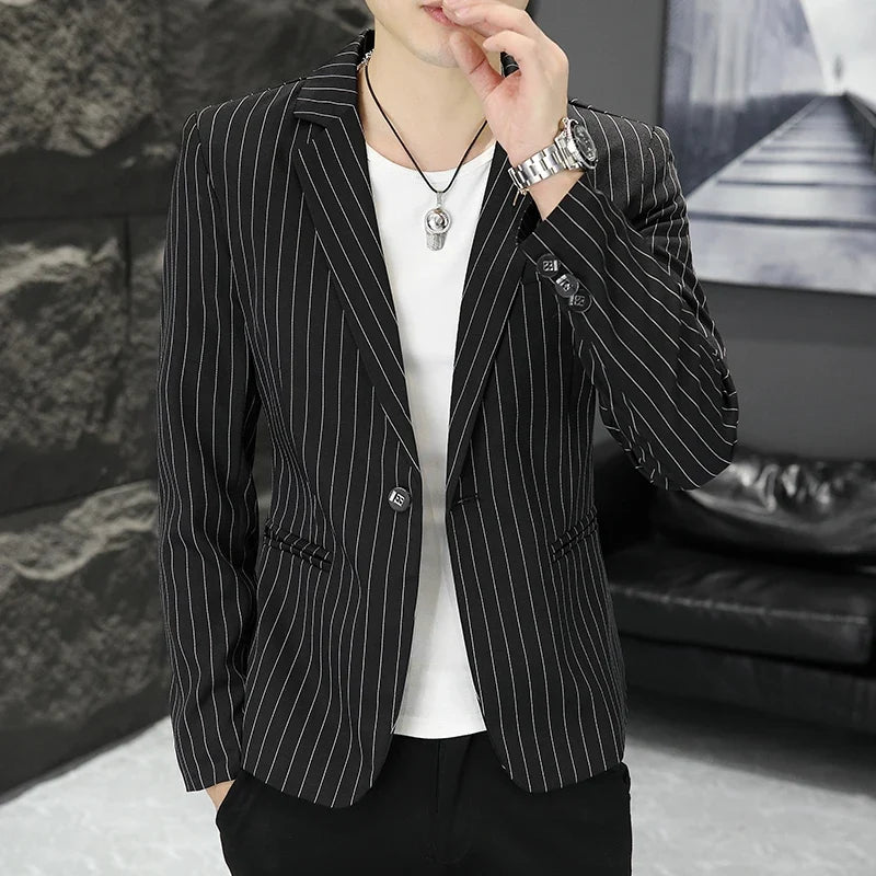 New Men's Fashion Business Gentleman Stripe Outdoor British Style Trend Wedding Banquet Luxe Outdoor Casual Blazer