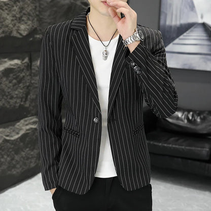 New Men's Fashion Business Gentleman Stripe Outdoor British Style Trend Wedding Banquet Luxe Outdoor Casual Blazer