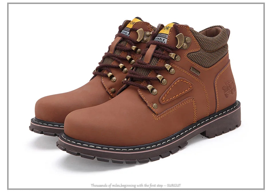 SURGUT Brand Super Warm Men's Winter Leather Men Waterproof Rubber Snow Boots Leisure Boots England Retro Shoes For Men Big Size