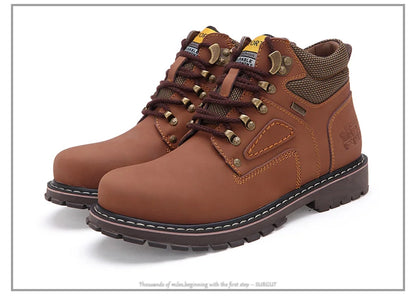 SURGUT Brand Super Warm Men's Winter Leather Men Waterproof Rubber Snow Boots Leisure Boots England Retro Shoes For Men Big Size