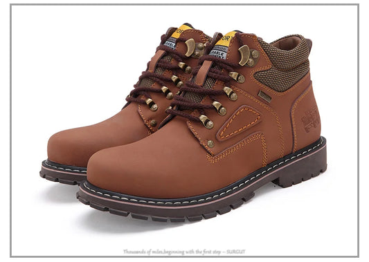 SURGUT Brand Super Warm Men's Winter Leather Men Waterproof Rubber Snow Boots Leisure Boots England Retro Shoes For Men Big Size