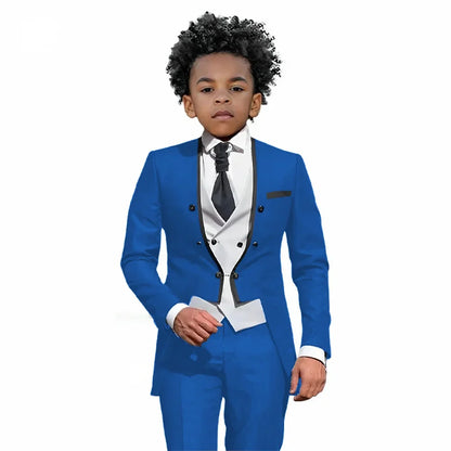 2025 Autumn Handsome Wedding Suits 3 Pieces For Kids, Boys Slim Fit Tuxedo Performance Costumes,Formal Blazer Banquet Outfit