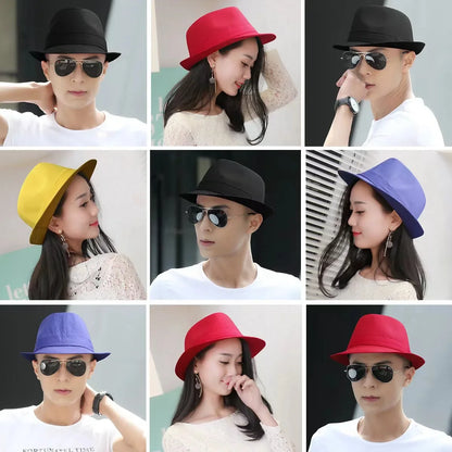 Summer Solid Bright Color Sun Hat British Jazz Hat Top Hat Men's Top Hat Winter Middle-aged and Elderly Jazz Warm Hat Fedora Hat
