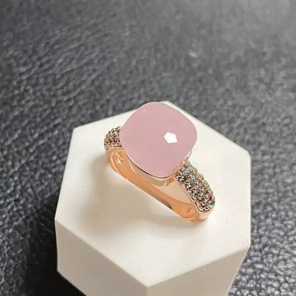 10.6mm Topaz Ring For Women Inlay Light Blue Zircon Candy Water Drop Crystal Ring Rose Gold Plated Jewelry Gift