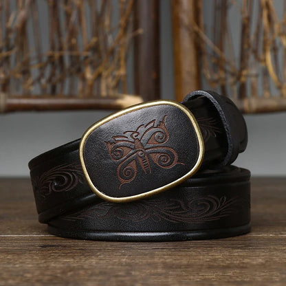 3.5CM Pure Cowhide High Quality Genuine Leather Belts for Men Laser Engraving Strap Male Smooth Buckle Jeans Cowboy Luxury