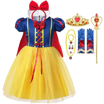 Deluxe Snow White Gown Set with Accessories Princess Costume Fairy Cosplay for Girls Kids Toddler Carnival Party Vestido