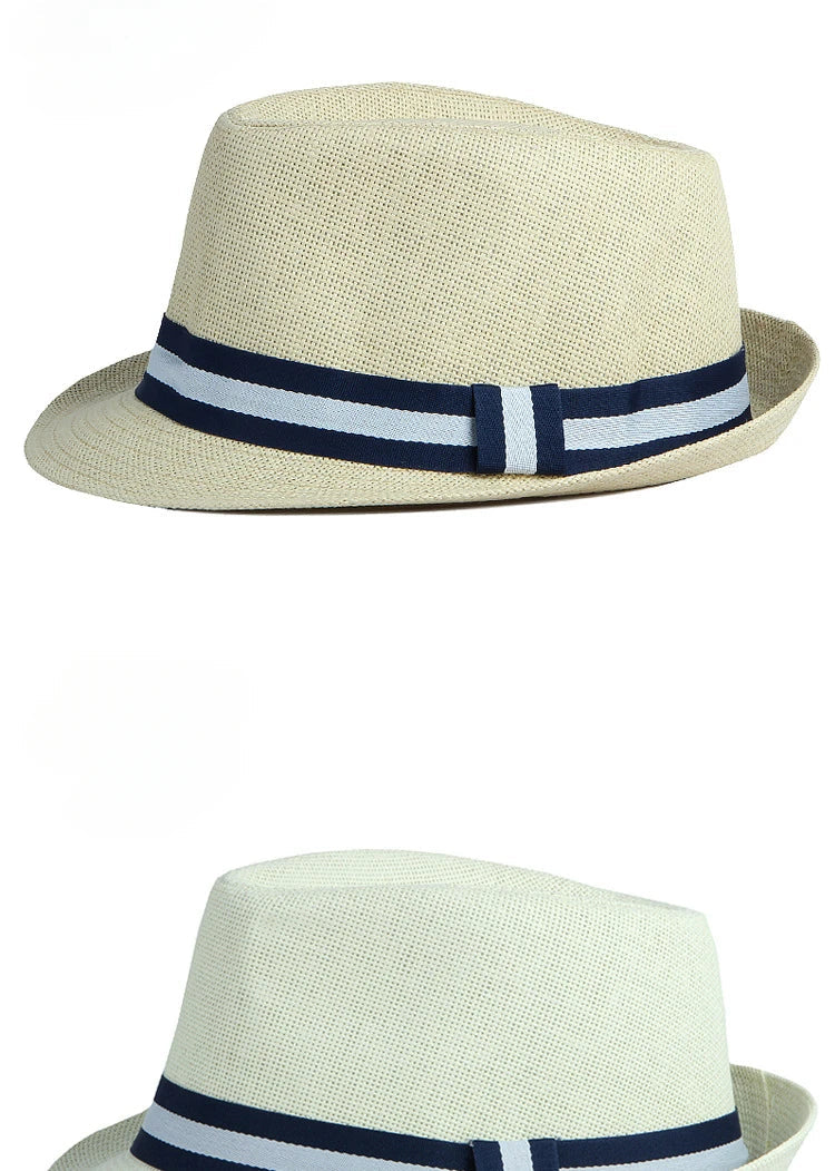 Summer Men's Jazz Hat British Retro Spy Hat Beach Casual Straw Woven Small Top Hat Female Stripe Belt Fedoras Hat Panama Cap