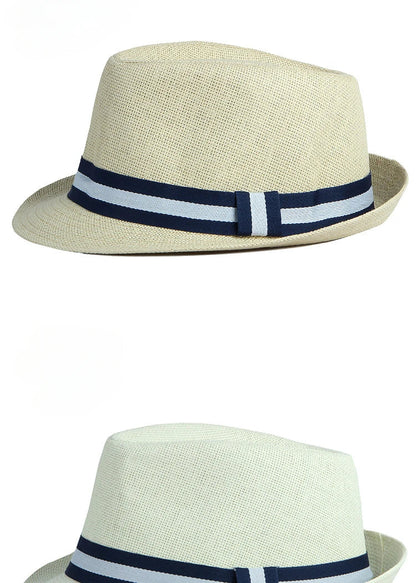 Summer Men's Jazz Hat British Retro Spy Hat Beach Casual Straw Woven Small Top Hat Female Stripe Belt Fedoras Hat Panama Cap