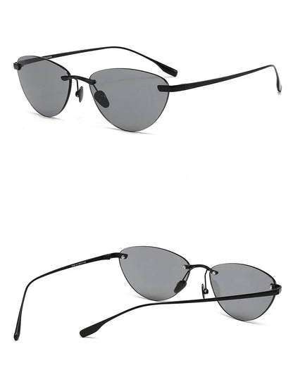 Frameless Cat Eye Sunglasses Fashion New Irregular Sun Glasses Titanium Men Driving Glasses Women Outdoor UV Resistant Eyewear