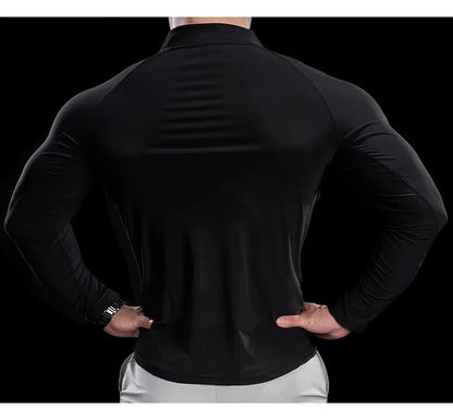 2024 New Men Sports T-shirt Gym Fitness Tops Running Training Clothes Autumn Round Neck Quick-drying Breathable Long Sleeves