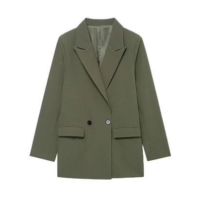 Women's Double-Breasted Solid Color Blazer Coat Long Sleeve Office Wear for Spring Autumn Winter Old Money Style