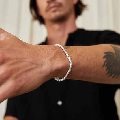 New Water Ripple Rock Hip-hop Bracelets for Men Twisted Chain 100% Real S925 Silver Fine Jewerly Party Wedding Gifts